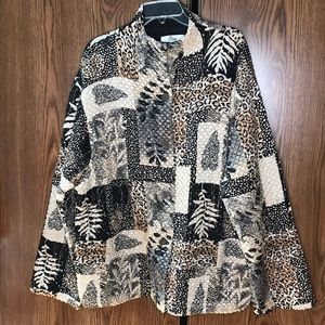 Vintage Mixed Pattern Tan Black Popcorn Crinkle Print Reversible Jacket size 1x